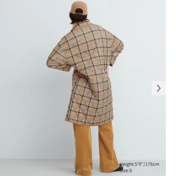 NWT Uniqlo C Women Plaid Check Padded Pufftech Oversized Coat